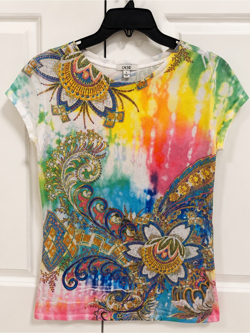 Cache Multicolor Paisley Tie-Dye Short Sleeve Tee